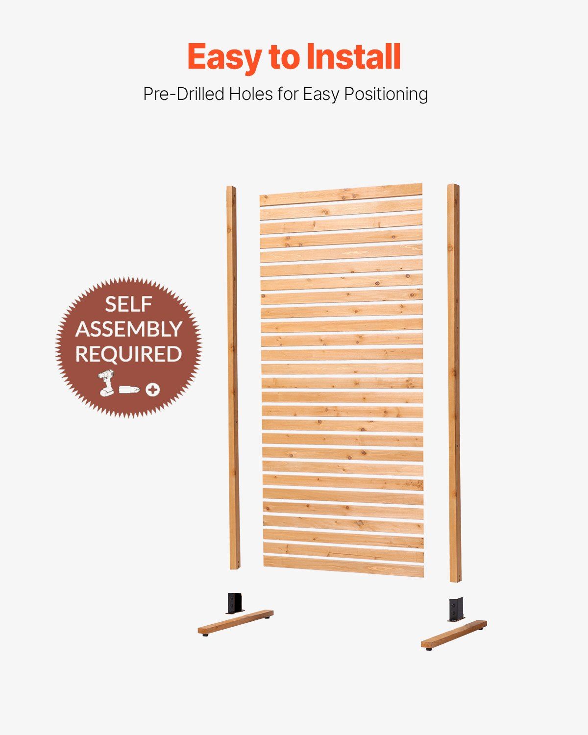 VEVOR Wooden Privacy Screen, 36" W x 76" H Outdoor Privacy Screen, Freestanding Wood Privacy Panel with Stand, Decorative Patio Privacy Screen, Outdoor Divider for Balcony Patio Lawn Garden - Renee Lane Company