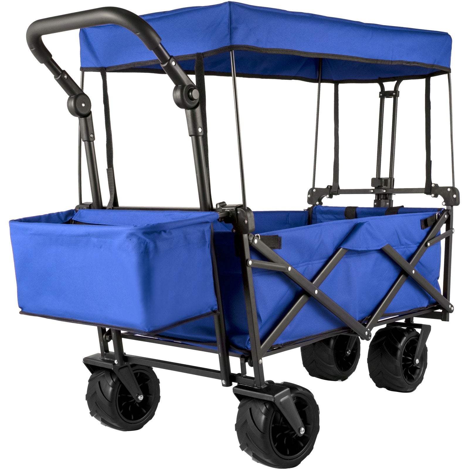 VEVOR XL Folding Wagon with Canopy, Heavy-Duty Steel Frame, Blue - Renee Lane Company