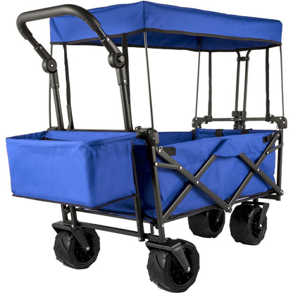 VEVOR XL Folding Wagon with Canopy, Heavy-Duty Steel Frame, Blue - Renee Lane Company