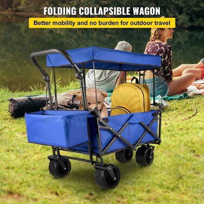 VEVOR XL Folding Wagon with Canopy, Heavy-Duty Steel Frame, Blue - Renee Lane Company