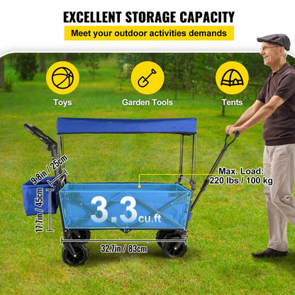 VEVOR XL Folding Wagon with Canopy, Heavy-Duty Steel Frame, Blue - Renee Lane Company