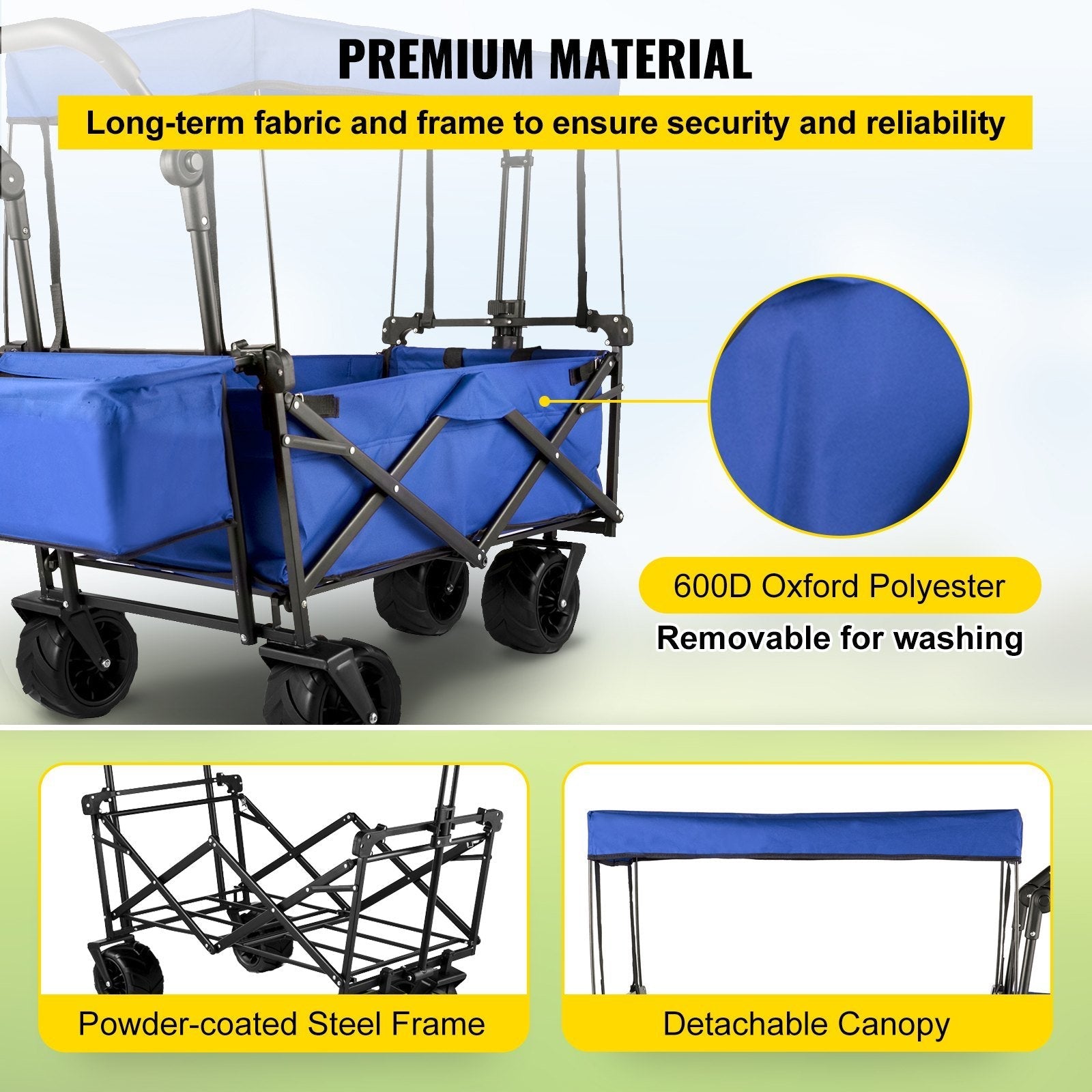 VEVOR XL Folding Wagon with Canopy, Heavy-Duty Steel Frame, Blue - Renee Lane Company