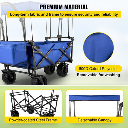 VEVOR XL Folding Wagon with Canopy, Heavy-Duty Steel Frame, Blue - Renee Lane Company