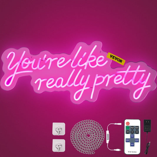 VEVOR You're Like Really Pretty Neon Sign, 27.5" x 12" Pink LED Neon Signs for Wall Decor, Large Lights Sign with Remote Control and Power Adapter, Used for Party, Wedding, Living Room, Office - Renee Lane Company