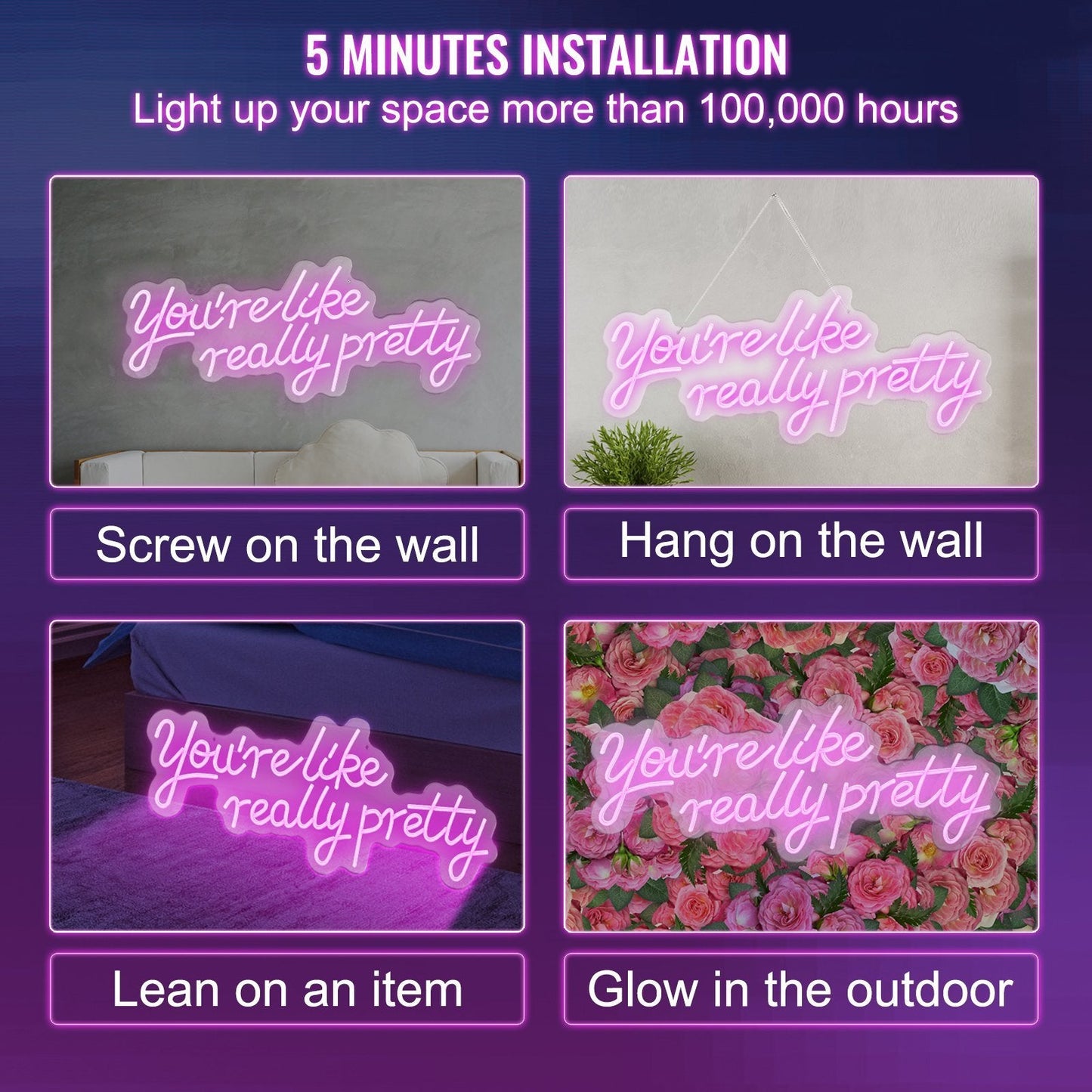 VEVOR You're Like Really Pretty Neon Sign, 27.5" x 12" Pink LED Neon Signs for Wall Decor, Large Lights Sign with Remote Control and Power Adapter, Used for Party, Wedding, Living Room, Office - Renee Lane Company