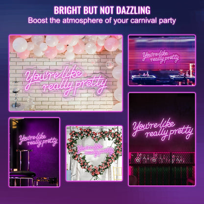 VEVOR You're Like Really Pretty Neon Sign, 27.5" x 12" Pink LED Neon Signs for Wall Decor, Large Lights Sign with Remote Control and Power Adapter, Used for Party, Wedding, Living Room, Office - Renee Lane Company