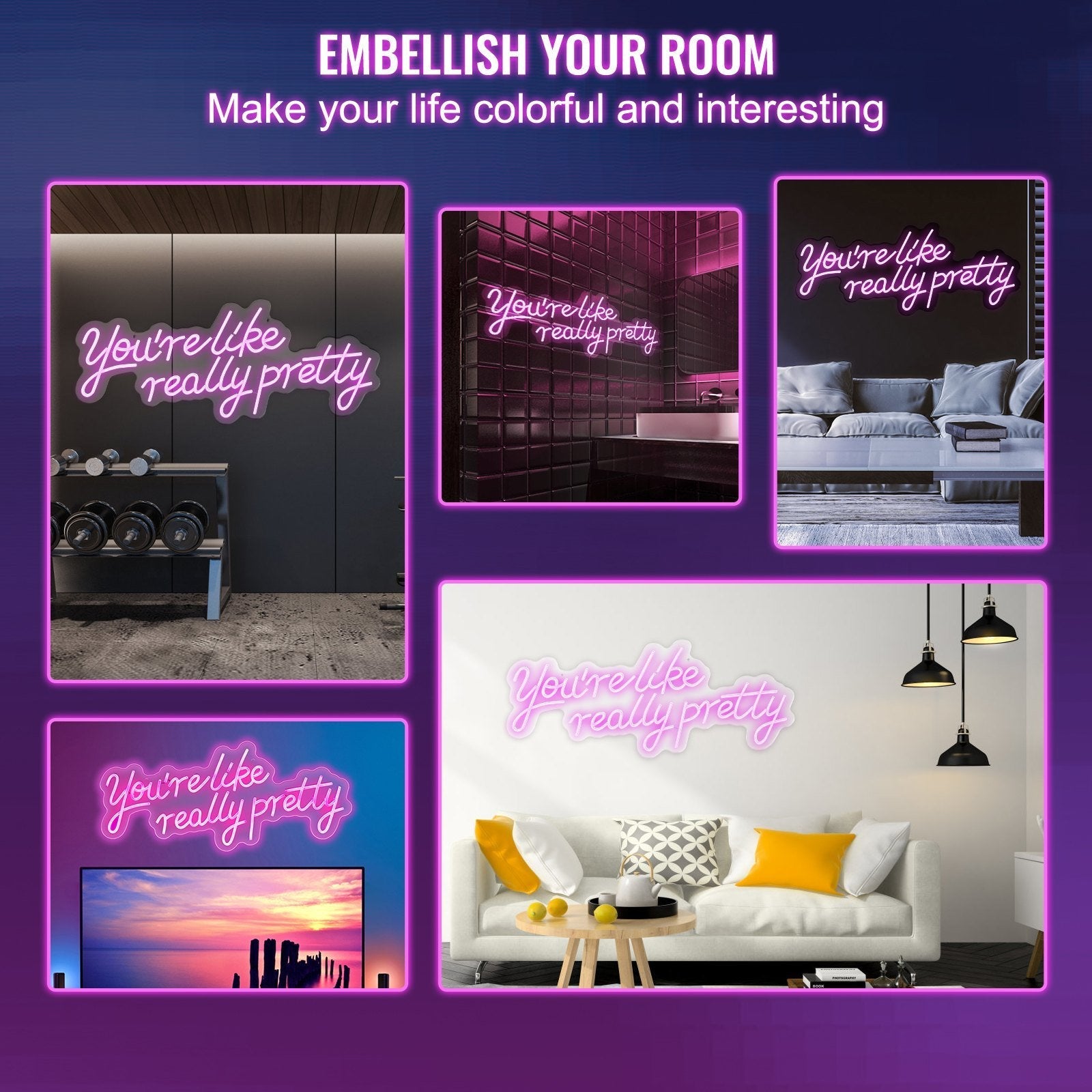 VEVOR You're Like Really Pretty Neon Sign, 27.5" x 12" Pink LED Neon Signs for Wall Decor, Large Lights Sign with Remote Control and Power Adapter, Used for Party, Wedding, Living Room, Office - Renee Lane Company
