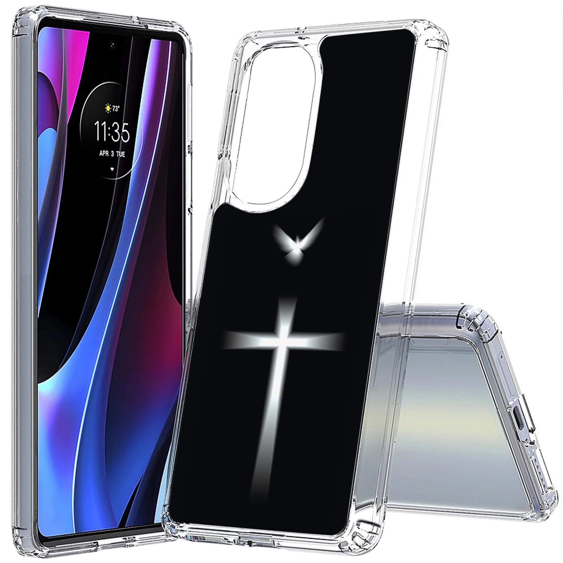 VIBECover Slim Case Compatible for Motorola Edge Plus 5G UW 2022/ Edge+ 2022/ Edge 30 Pro(Not Edge Plus 2023) Total Guard Flex TPU Cover Thin and Light Print in CA Dove Cross - Renee Lane Company