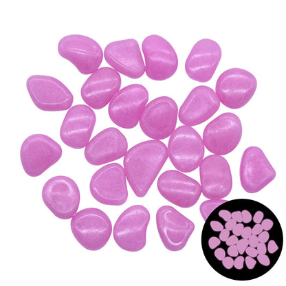 Glow-in-the-dark garden pebbles, pink-purple translucent oval stones