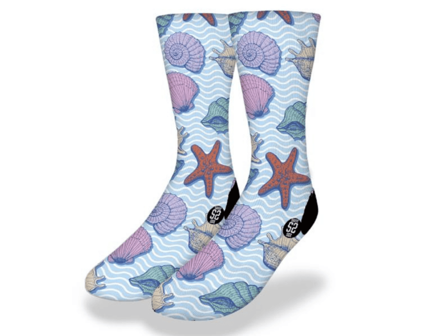 VINTAGE SEASHELLS, SCALLOPS & STARFISH Fun Sea Life Socks - Renee Lane Company