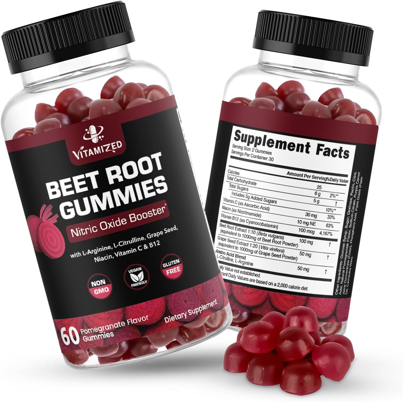 VITAMIZED Beetroot Gummies - Nitric Oxide Supplement - Renee Lane Company