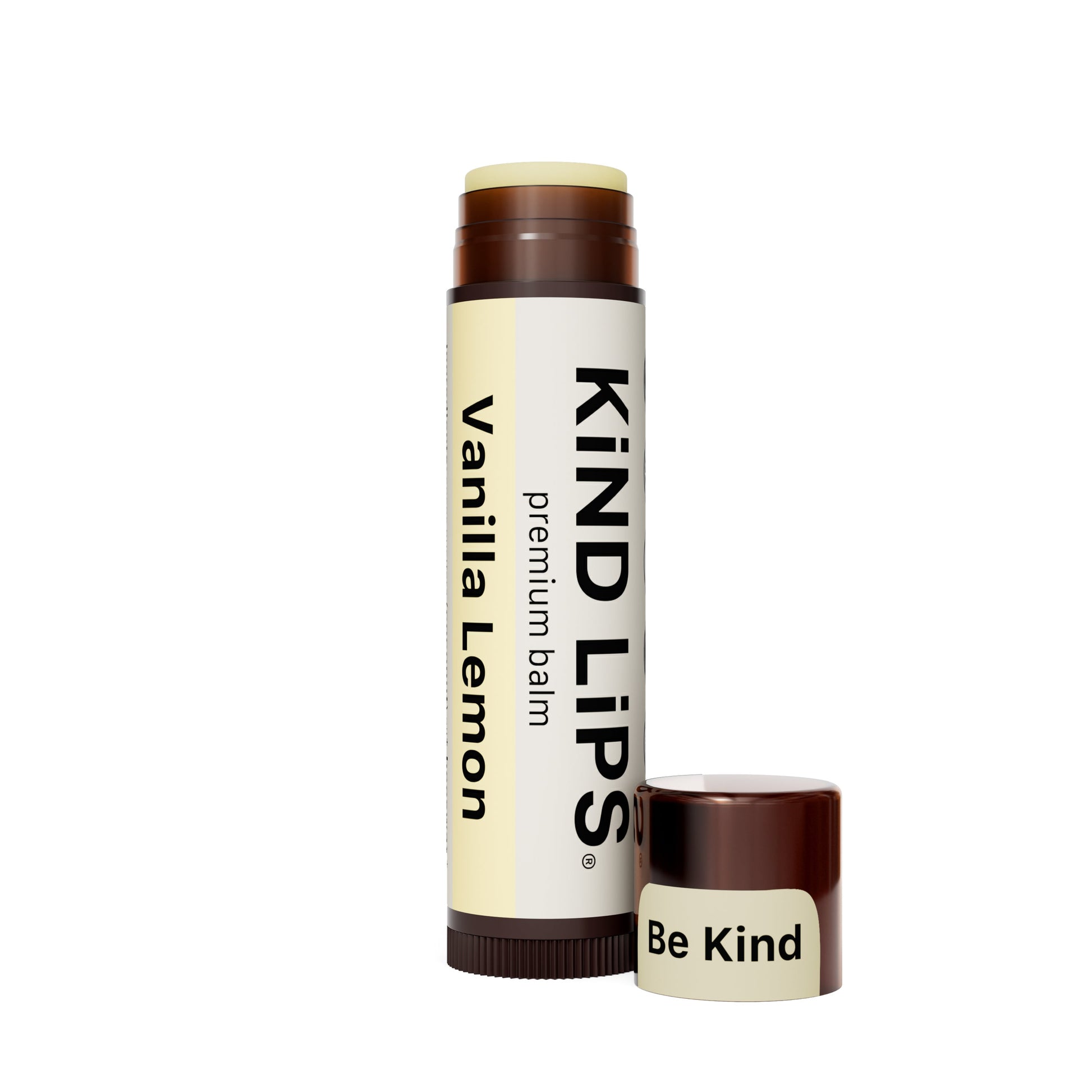 Kind Lips vanilla lemon lip balm tube with small balm cup