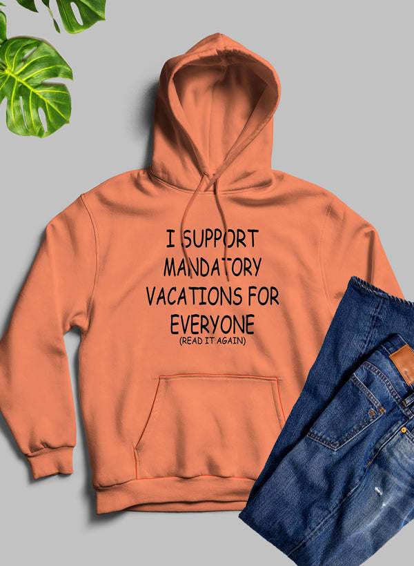 Peach pullover hoodie with hood and centered graphic slogan, kangaroo pocket