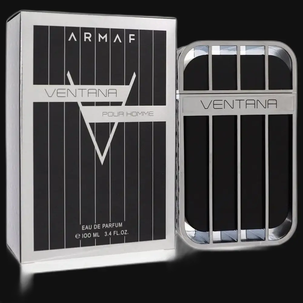 Men's eau de parfum cologne set with Ventana box and black glass bottle