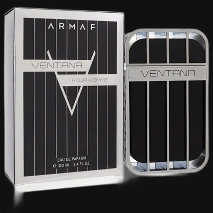 Men's eau de parfum cologne set with Ventana box and black glass bottle