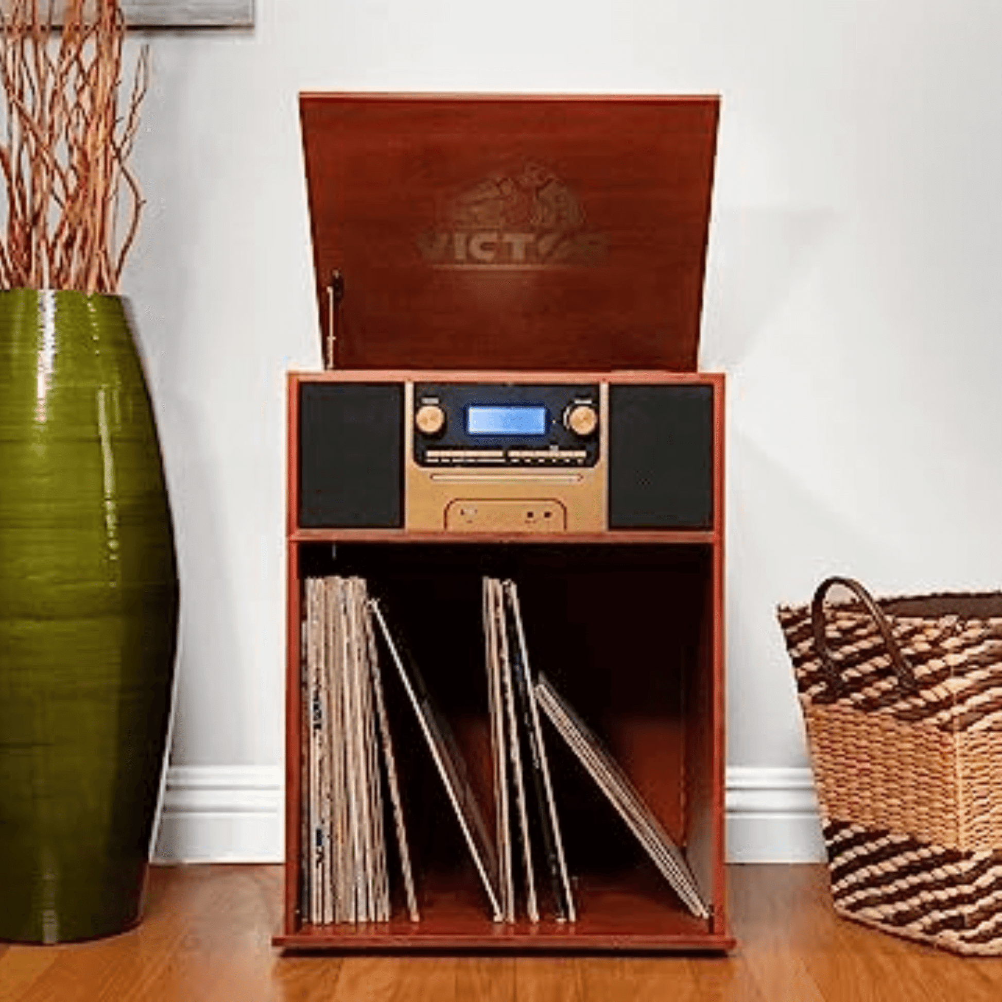 Victor Boyleston 7-in-1 3-Speed Turntable Music Center with Album Storage - Renee Lane Company