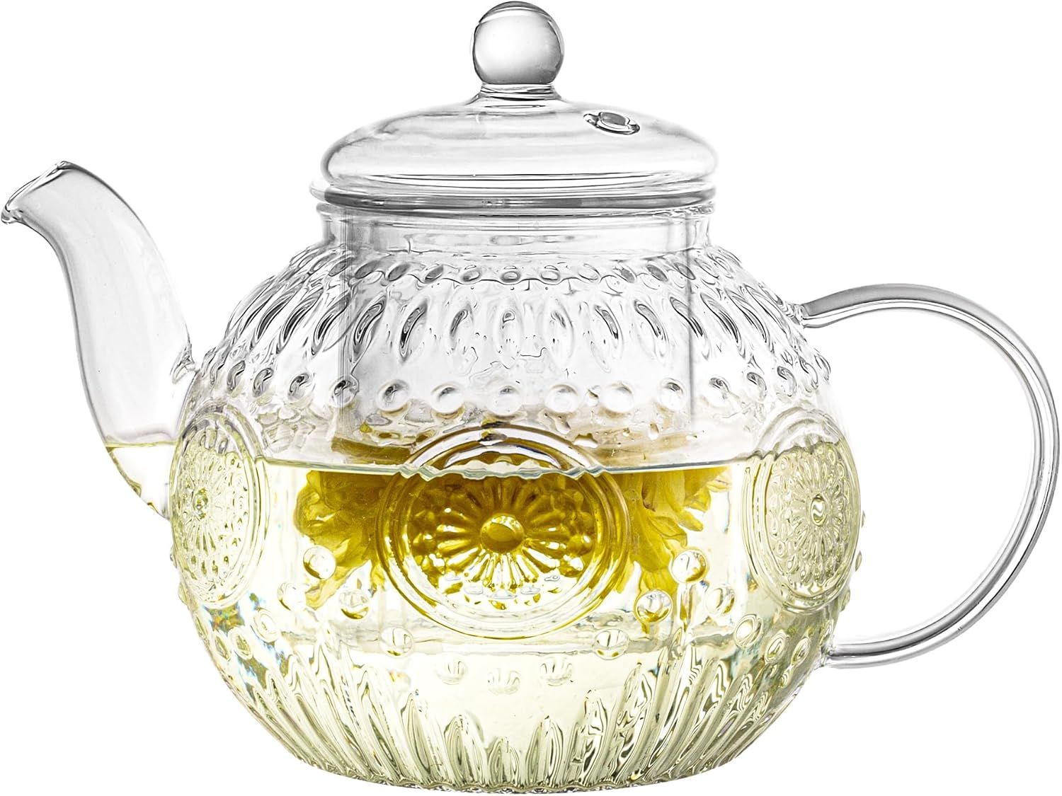 Vintage Glass Teapot, Tea Kettle with Removable Infuser 32OZ/1000ml, Borosilicate Glass Pot -Stovetop Safe, Blooming & Loose Leaf Tea Maker Set - Renee Lane Company