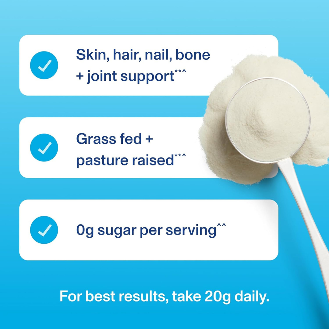 Collagen peptides product benefits checklist card with three checkmarked statements