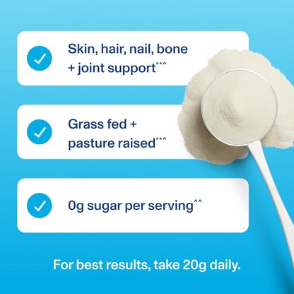 Collagen peptides product benefits checklist card with three checkmarked statements