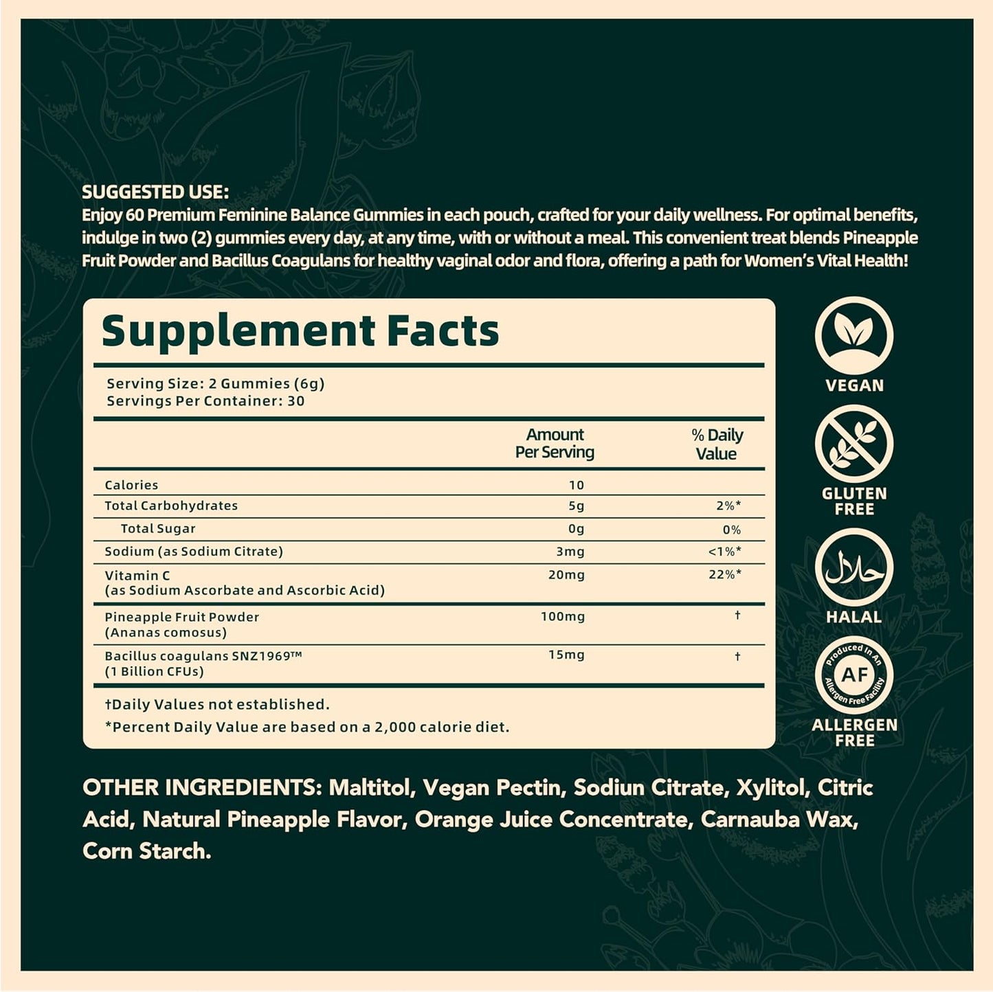 Vital Source Nutrition - Premium Feminine Balance Gummies - for Women’s Health & Wellness - Immune Support - Vegan, Gluten-Free & Halal - Hawaiian Pineapple - 60 Gummies - 30 Servings - Renee Lane Company