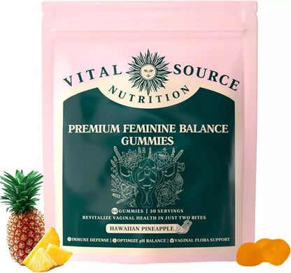 Vital Source Nutrition - Premium Feminine Balance Gummies - for Women’s Health & Wellness - Immune Support - Vegan, Gluten-Free - Hawaiian Pineapple - 60 Gummies - 30 Servings - Renee Lane Company