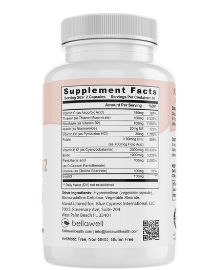 Vitamin B-Complex With Folate by Bellawell - Renee Lane Company
