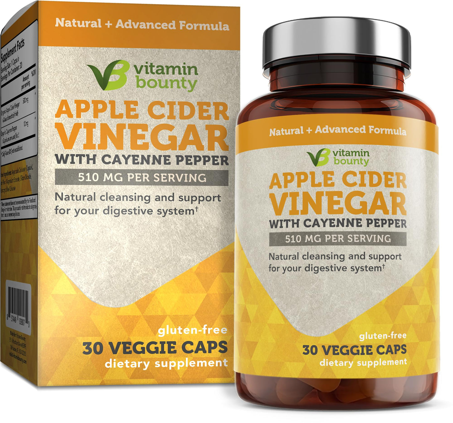 Vitamin Bounty Apple Cider Vinegar Capsules - Apple Cider Vinegar Pills with Cayenne Pepper Capsules Organic Apple Cider Vinegar with Mother ACV Capsules Digestive Support - 510mg 30 Capsules - Renee Lane Company
