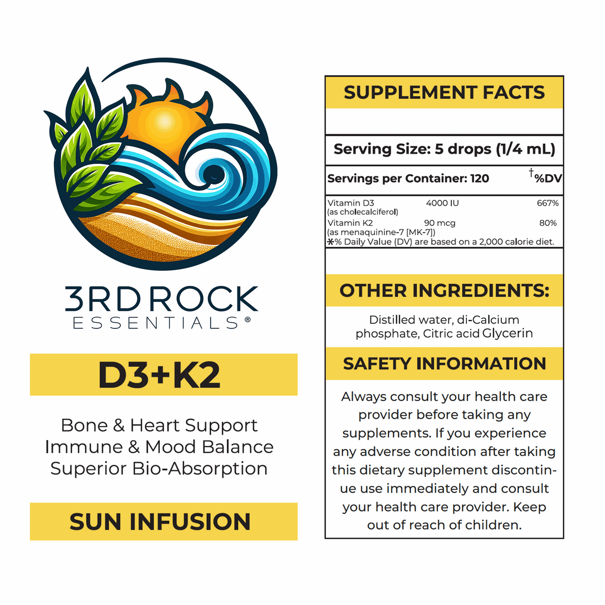 Vitamin D3 + K2 - Liquid Supplement (Chelated) — 1 fl oz - Renee Lane Company