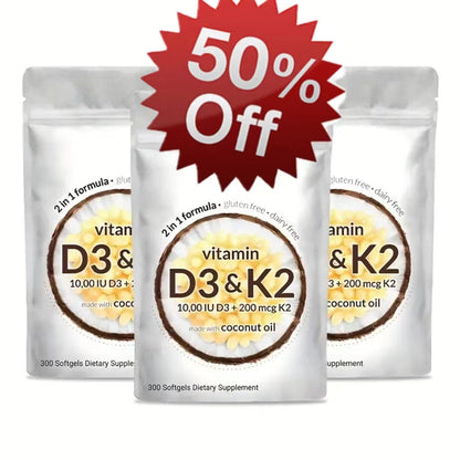 Three Vitamin D3 & K2 supplement pouches with 50% off rosette