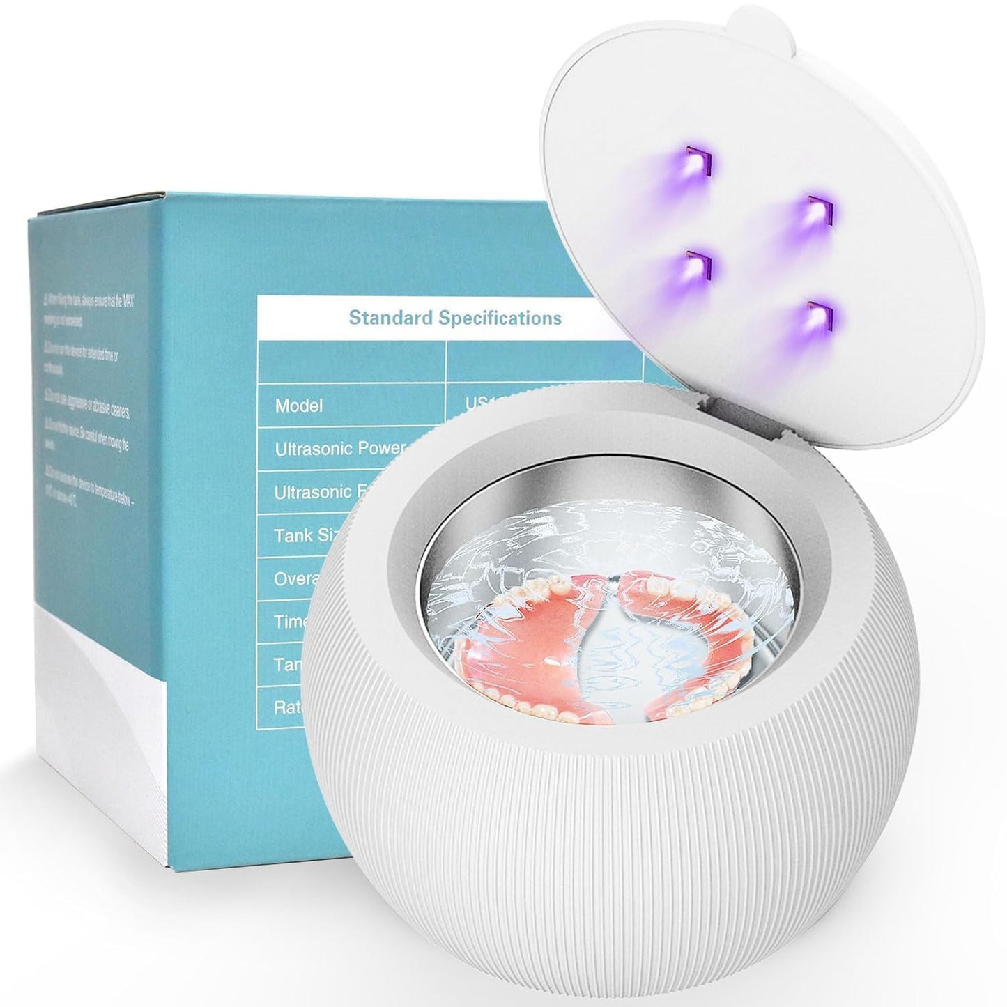 Voraiya Ultrasonic UV Cleaner for Dentures Aligner Retainer Whitening Trays Night Dental Mouth Guard Toothbrush Head Ultrasonic Jewelry Cleaner Machine for all dental Appliances Diamon (White) - Renee Lane Company