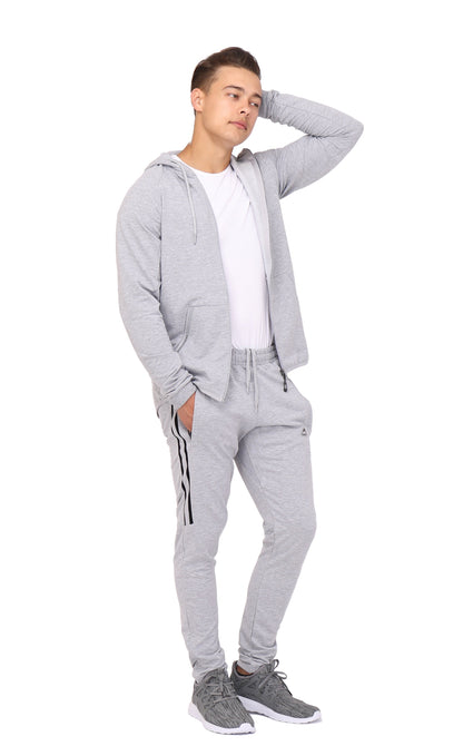 Heather grey slim-fit hooded sweatshirt with kangaroo pocket and drawstring hood