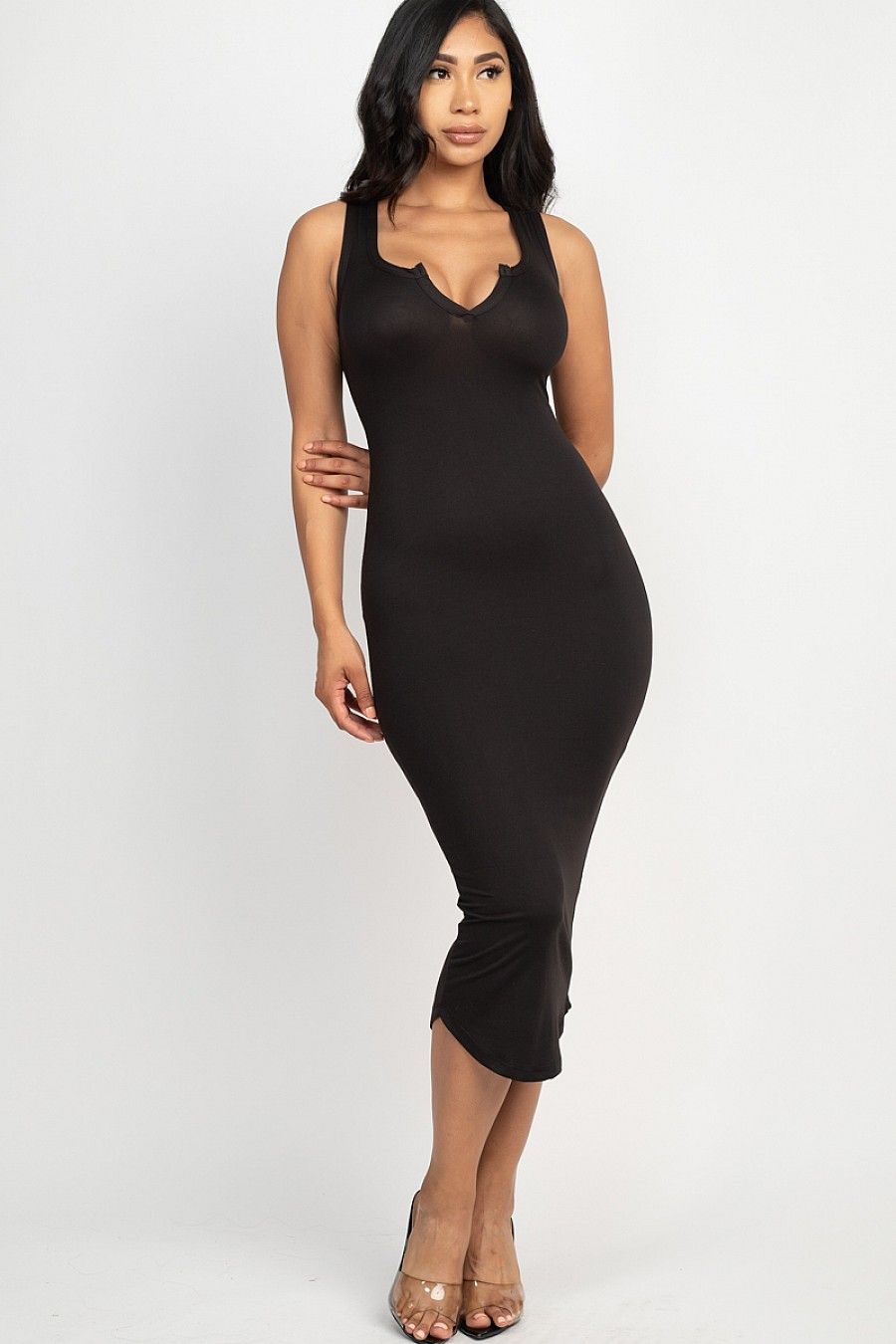 WOMEN SPLIT NECK TANK DRESS - Renee Lane Company