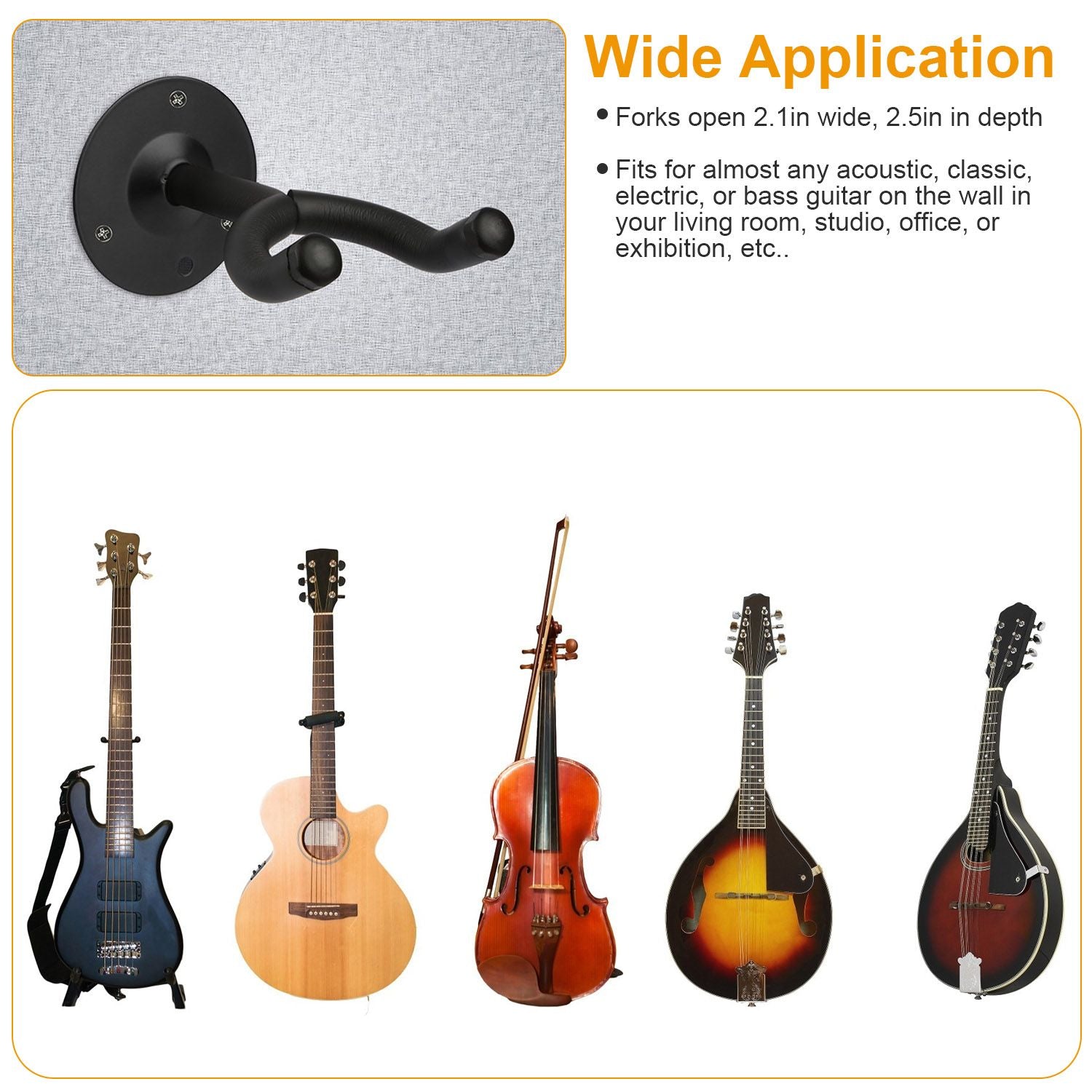 Wall Mount Guitar Hanger Padded Steel Guitar Bracket Holder Hook Rack - Renee Lane Company