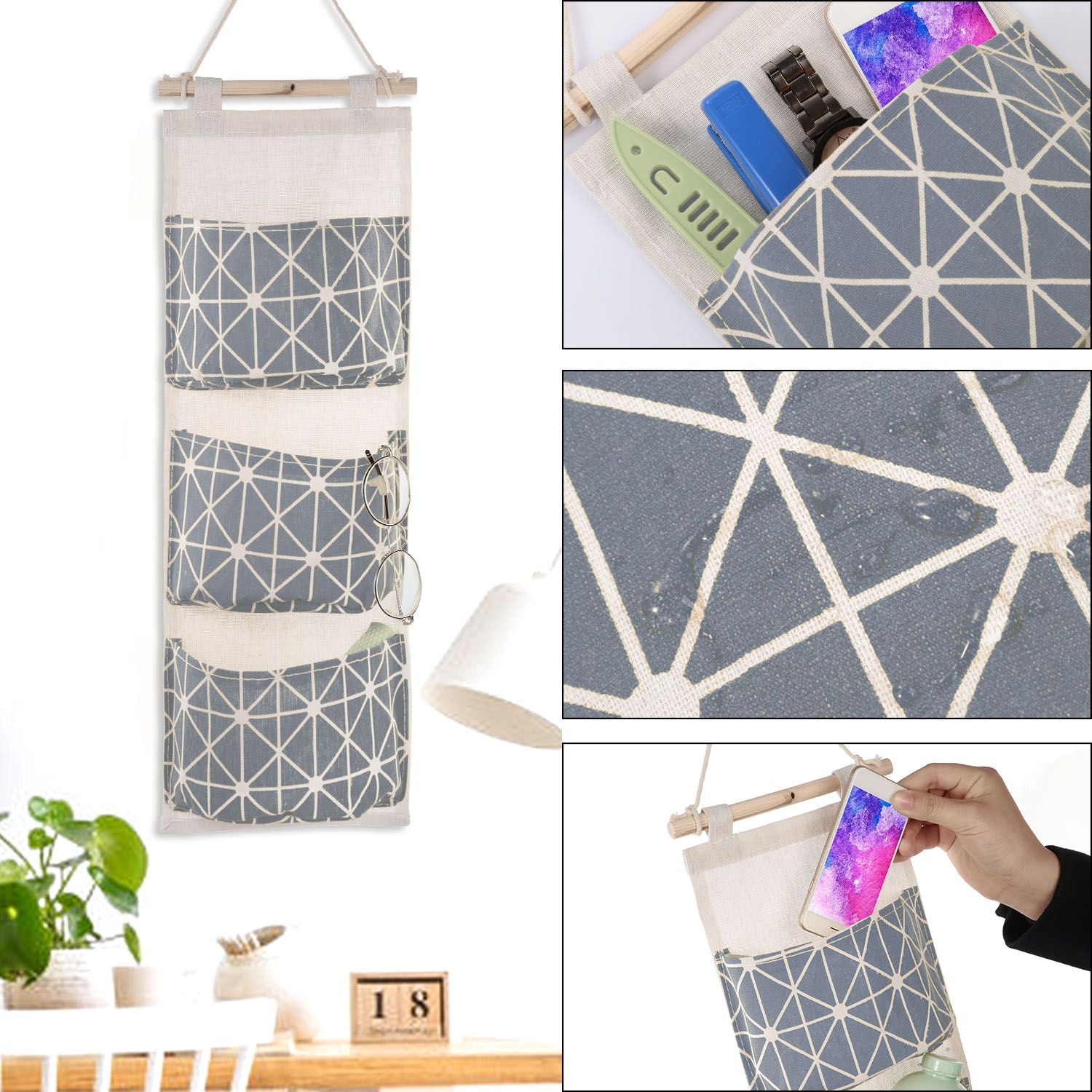 Wall Mounted Storage Bag Door Closet Hanging Storage Bag Organizer Waterproof 3 Pockets Pouch - Renee Lane Company