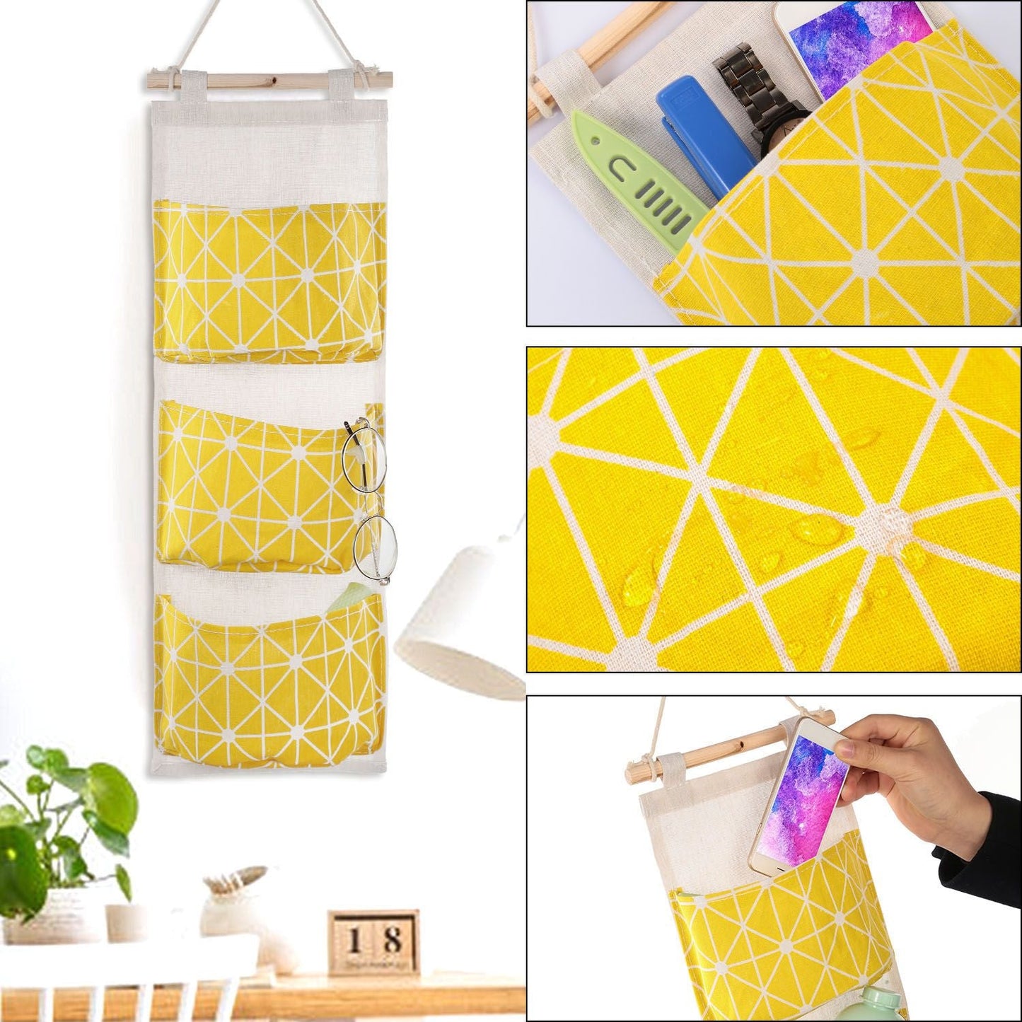 Wall Mounted Storage Bag Door Closet Hanging Storage Bag Organizer Waterproof 3 Pockets Pouch - Renee Lane Company