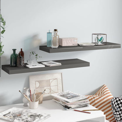 Wall Shelf Set of 2 High gloss grey Honeycomb MDF, metal frame - Renee Lane Company