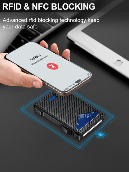 Wallet for Men RFID Wallet with 2 ID Windows & Money Clip, Slim Pop Up Card Holder for 10-12 Cards, Bifold Minimalist Smart Wallet for Front Pocket, Compact Metal Credit Card Holder, Gifts for Men - Renee Lane Company