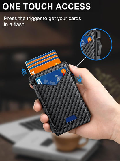 Wallet for Men RFID Wallet with 2 ID Windows & Money Clip, Slim Pop Up Card Holder for 10-12 Cards, Bifold Minimalist Smart Wallet for Front Pocket, Compact Metal Credit Card Holder, Gifts for Men - Renee Lane Company