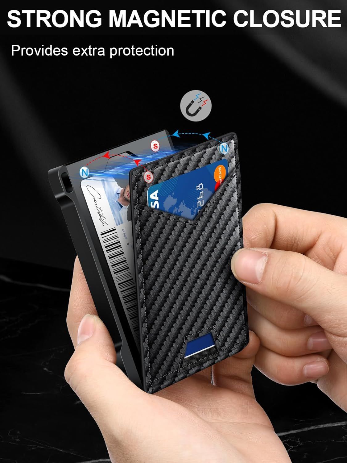 Wallet for Men RFID Wallet with 2 ID Windows & Money Clip, Slim Pop Up Card Holder for 10-12 Cards, Bifold Minimalist Smart Wallet for Front Pocket, Compact Metal Credit Card Holder, Gifts for Men - Renee Lane Company
