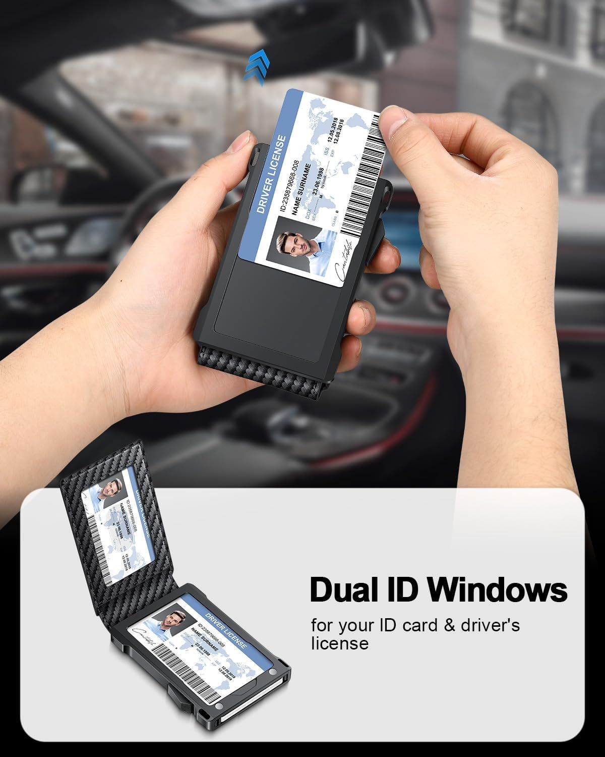 Wallet for Men RFID Wallet with 2 ID Windows & Money Clip, Slim Pop Up Card Holder for 10-12 Cards, Bifold Minimalist Smart Wallet for Front Pocket, Compact Metal Credit Card Holder, Gifts for Men - Renee Lane Company