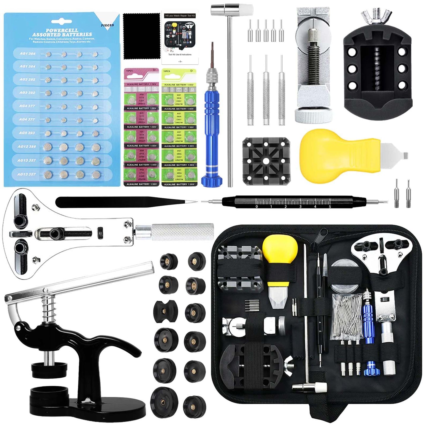 Watch Repair Kit GLDCAPA Professional Watch Battery Replacement Kit Watch Repair Tools with Carrying Case Watch Link Removal Tool Kit Watch Case Opener Watch Press Set with 60pcs Watch Battery - Renee Lane Company