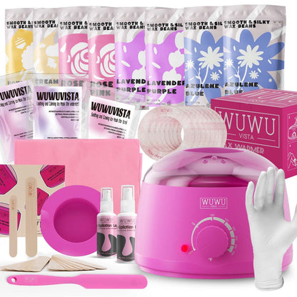 Waxing Kit 69 items - WUWUVISTA Hair Removal Hard Wax kit with Wax Warmer, Wax Beads for Face/Brazilian/Body/Sensitive Skin - Renee Lane Company
