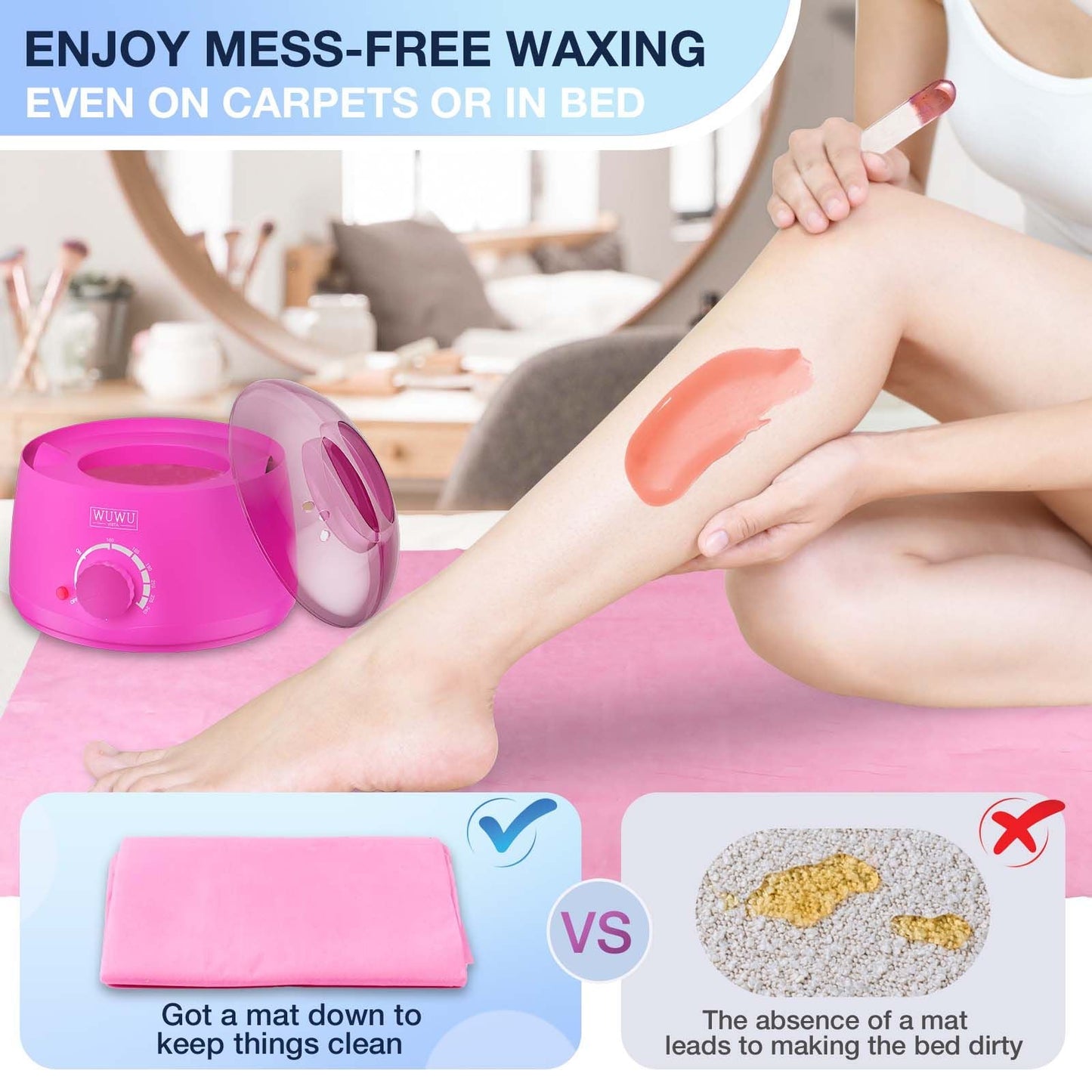 Waxing Kit 69 items - WUWUVISTA Hair Removal Hard Wax kit with Wax Warmer, Wax Beads for Face/Brazilian/Body/Sensitive Skin - Renee Lane Company