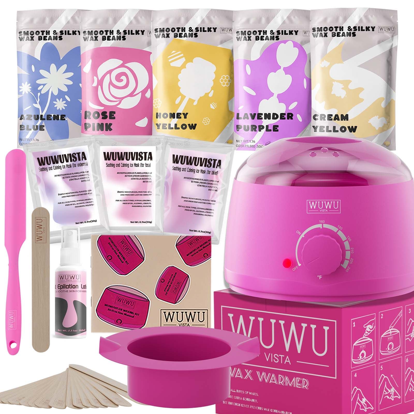 Waxing kit 23 items, WUWUVISTA Hair Removal Hard Wax Kit with Wax Warmer&Wax Beads for Full Body/Face/Underarm/Bikini/Sensitive Skin for Women&Men - Renee Lane Company