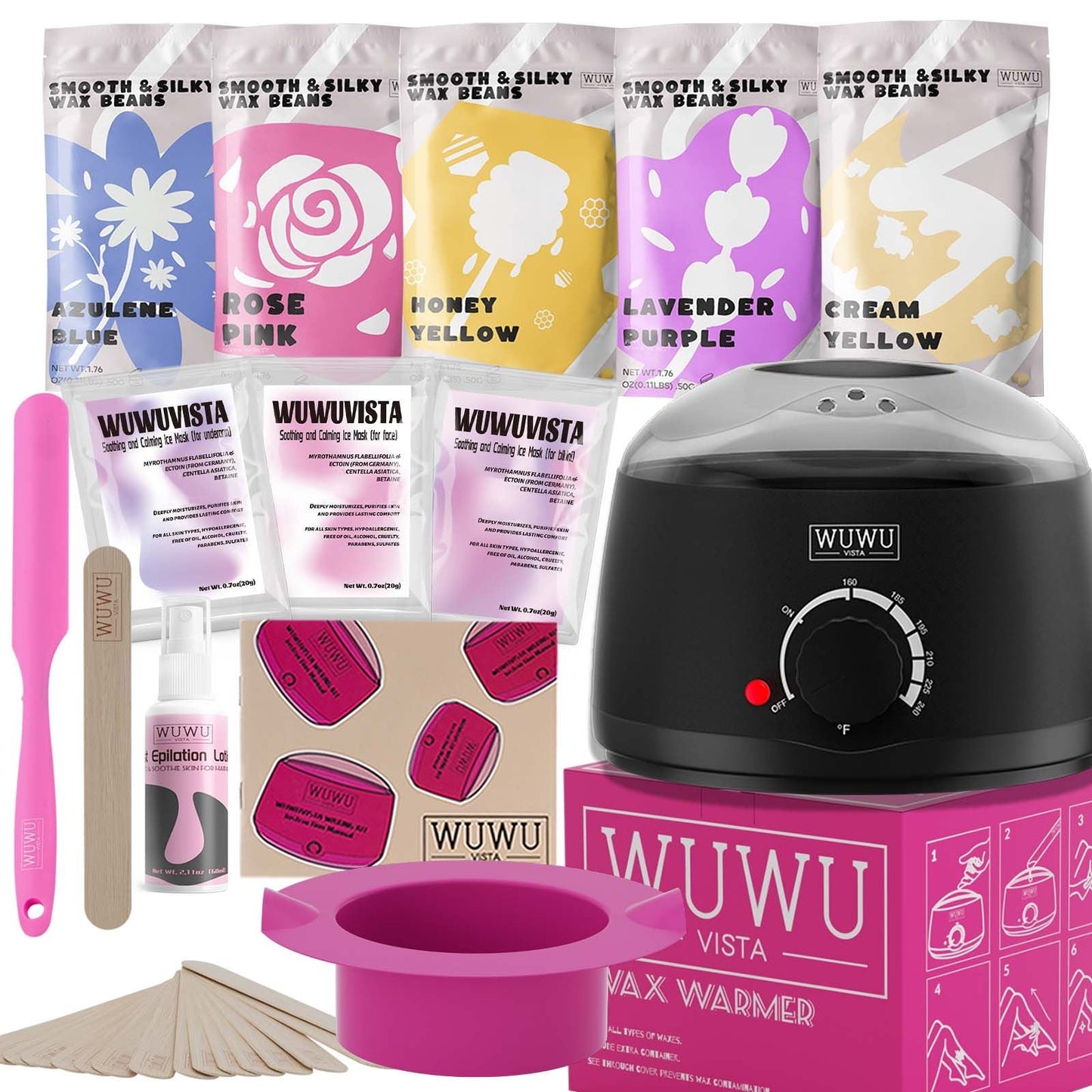 Waxing kit 23 items, WUWUVISTA Hair Removal Hard Wax Kit with Wax Warmer&Wax Beads for Full Body/Face/Underarm/Bikini/Sensitive Skin for Women&Men - Renee Lane Company
