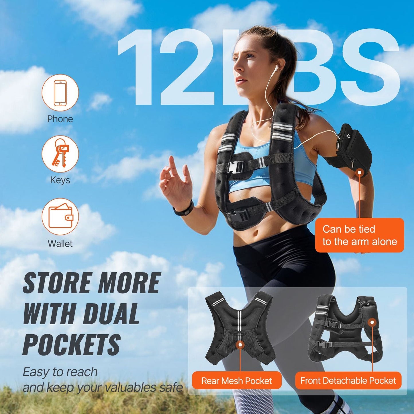 Weighted Vest, 12 lbs Weight Vest with Reflective Stripe, Adjustable Buckle Body Weight Vest for Men Women, Workout Equipment for Strength Training, Running, Jogging, Fitness, and Weight Loss - Renee Lane Company