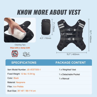 Weighted Vest, 12 lbs Weight Vest with Reflective Stripe, Adjustable Buckle Body Weight Vest for Men Women, Workout Equipment for Strength Training, Running, Jogging, Fitness, and Weight Loss - Renee Lane Company