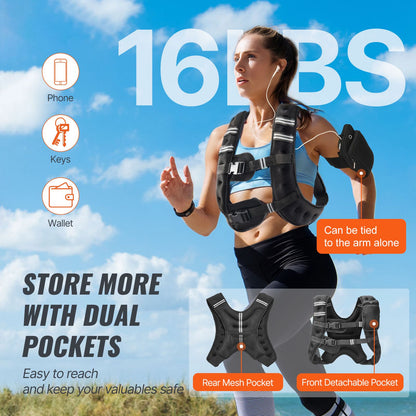 Weighted Vest, 16 lbs Weight Vest with Reflective Stripe, Adjustable Buckle Body Weight Vest for Men Women, Workout Equipment for Strength Training, Running, Jogging, Fitness, and Weight Loss - Renee Lane Company
