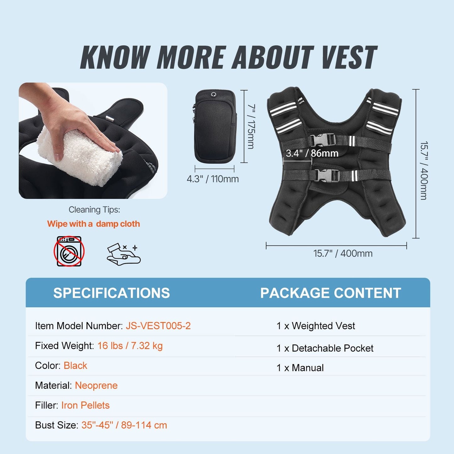 Weighted Vest, 16 lbs Weight Vest with Reflective Stripe, Adjustable Buckle Body Weight Vest for Men Women, Workout Equipment for Strength Training, Running, Jogging, Fitness, and Weight Loss - Renee Lane Company