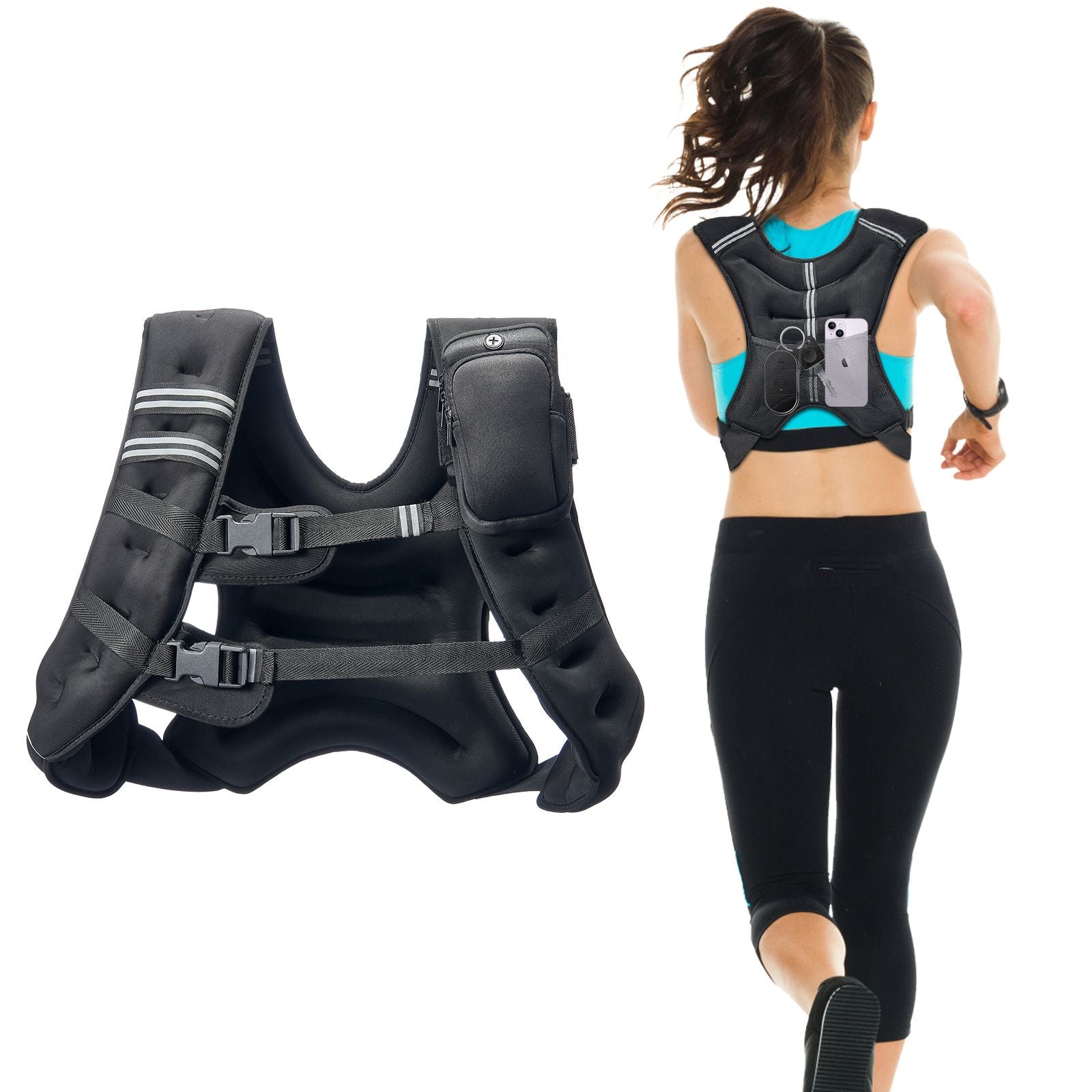 Weighted Vest, 30 lbs Weight Vest with Reflective Stripe, Adjustable Buckle Body Weight Vest for Men Women, Workout Equipment for Strength Training, Running, Jogging, Fitness, and Weight Loss - Renee Lane Company